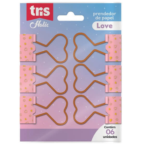 Binder Clips Holic Dreamy Coração Colorido 25 Mm 6 Unidades - TRIS