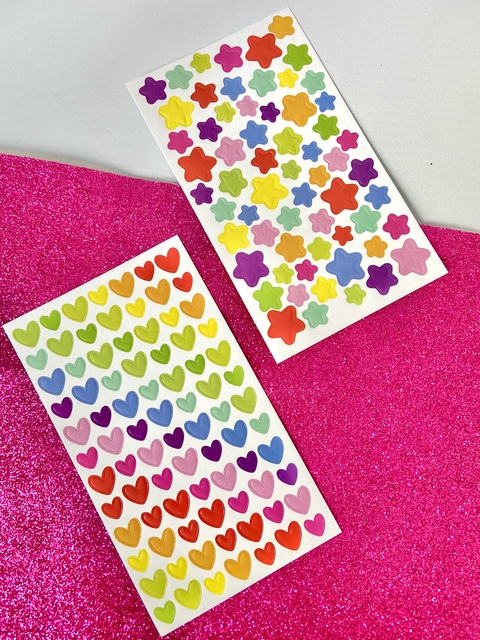 Cartela de adesivos coração ou estrela