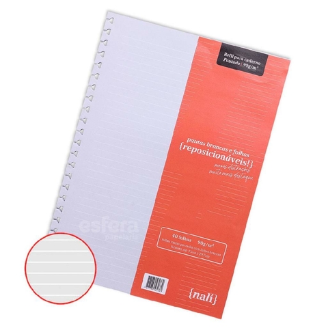 Refil Nalí para Caderno Universitário A4 Linhas Brancas Pautado 90G/m2