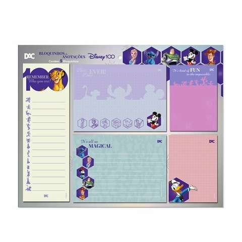 Kit 5 Blocos de Anotações Disney 100 Anos Dac