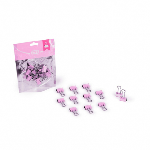 Binder clips LYKE rosa pastel 19mm - Zíper bag c/ 12 un