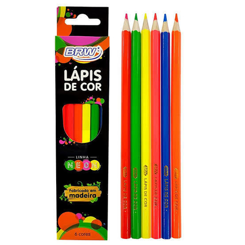Lápis de cor neon Brw - 6 cores