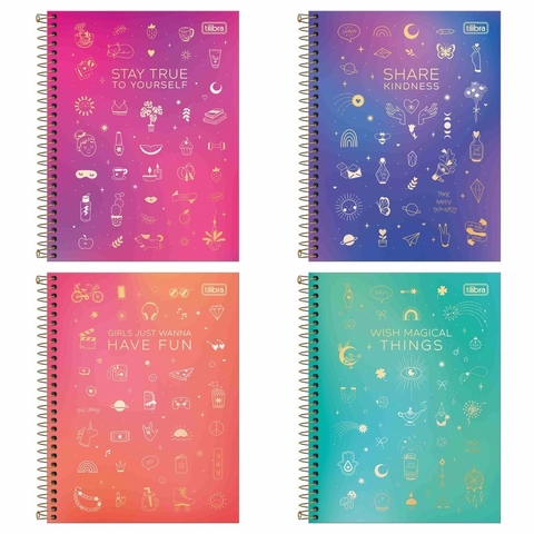 CADERNO ESPIRAL CAPA DURA COLEGIAL 1 MATÉRIA DOODLES 80 FOLHAS