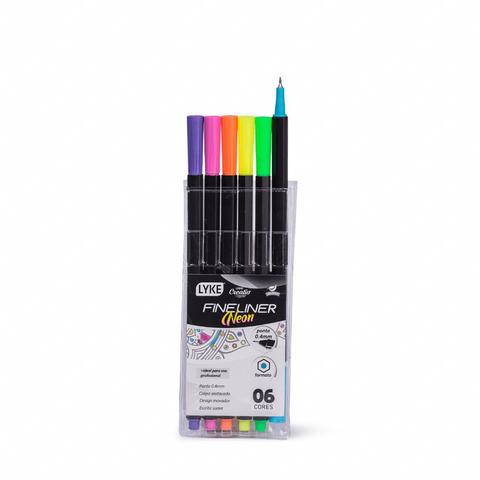 Marcador Caneta hidrográfica Fineliner LYKE 0.4mm - 6 cores neon