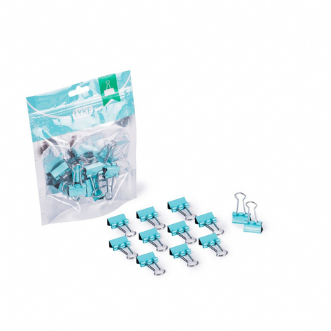 Binder clips LYKE verde pastel 19mm - Zíper bag c/ 12 un