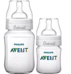Kit 2 Mamadeiras Classic Anticólica Avent 125/260ml Cristal Personalizadas