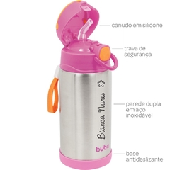 Garrafa térmica 400ml parede dupla Buba ROSA personalizada com nome - comprar online