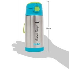 Garrafa térmica 400ml parede dupla Buba AZUL personalizada com nome - Lilla Ängel