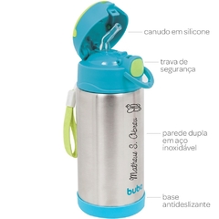 Garrafa térmica 400ml parede dupla Buba AZUL personalizada com nome na internet