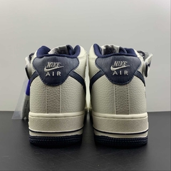 Nike Air Force 1 07 Mid Beige Dark Blue Custom - Born Sneakers