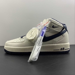Nike Air Force 1 07 Mid Beige Dark Blue Custom