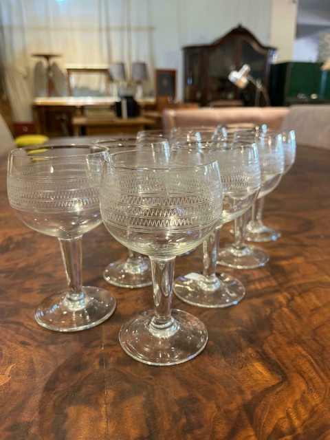 set x 9 copas vidrio tallado