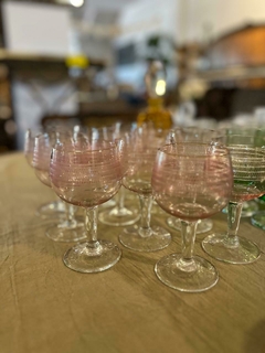 Set x11 copas vidrio tallado fume rosa claro