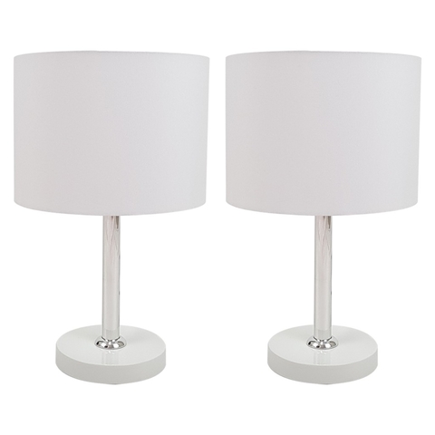 Kit 02 Abajur Quarto Pé Branco Com Alumínio Cúpula Tecido Branca Lançamento/2021