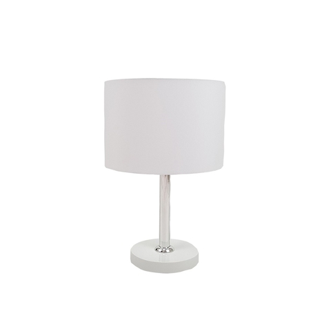 Abajur Quarto Alumínio Base Branca Cúpula Tecido Branco