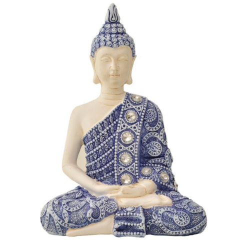 Estátua De Buda Hindu Azul Sentado Resina Energização 17 cm