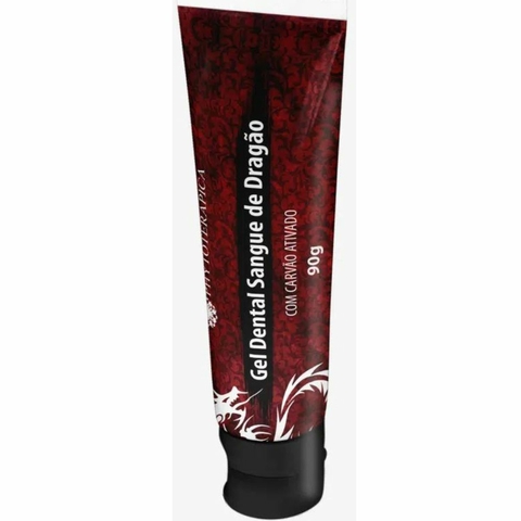 Embalagem do Gel Dental Sangue de Dragão com carvão ativado, 90g, da marca Phytoterápica.