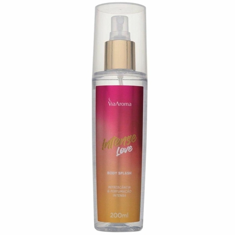 Frasco de Body Splash Desodorante Via Aroma - 200ml - Intense Love, com design elegante e cores vibrantes.