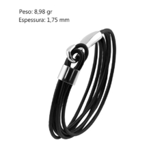 Pulseira de Couro Fios Preto - Via Vizzon