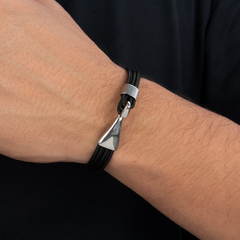 Pulseira de Couro Fios Preto - comprar online