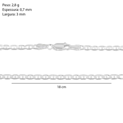 Corrente Prata Grumet Lacre Piastrine 3mm