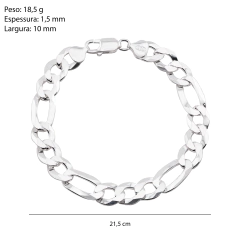 Pulseira Prata Grumet Alternada 3x1 Fio 10mm - Via Vizzon