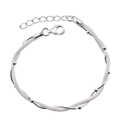 Pulseira Prata Entrelaçada com Fio Octogonal e Bolinhas