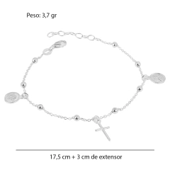 Outlet Pulseira Prata de Bolinhas com Cruz na internet