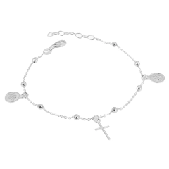Outlet Pulseira Prata de Bolinhas com Cruz