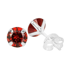 Brinco Prata Redondo Zircônia 6mm Rubi