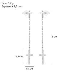 Brinco Prata Corrente Cruz Cravejada c/ Ródio - Via Vizzon