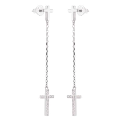 Brinco Prata Corrente Cruz Cravejada c/ Ródio - comprar online