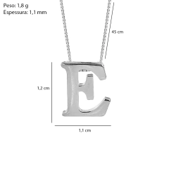 Colar Prata Letra E Liso 45cm - Via Vizzon