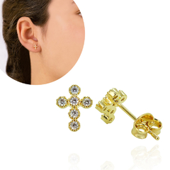 Outlet Brinco Cruz Zirconia Cristal Folheado - comprar online
