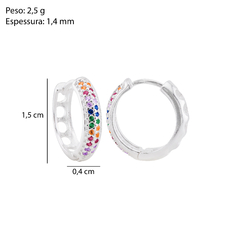 Argola Prata 2 Fileiras Zircônia Colorida Grande 1,5cm na internet