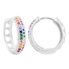 Argola Prata 2 Fileiras Zircônia Colorida Grande 1,5cm