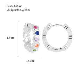 Argola Prata Corações Zircônia Colorida Media 1,5x1,3cm na internet
