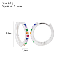 Argola Prata 1 Fileira Zircônia Colorida Grande 1,5x1,5cm na internet