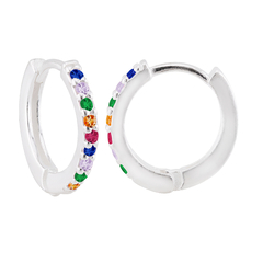 Argola Prata 1 Fileira Zircônia Colorida Grande 1,5x1,5cm