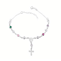 Pulseira Prata de terço c/ Zircônias Coloridas