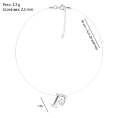 Gargantilha Prata Nylon Letra com Zircônia Rosa