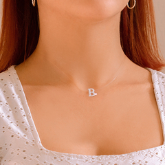 Gargantilha Prata Nylon Letra com Zircônia Rosa - loja online