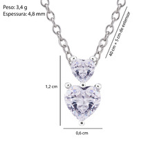 Colar Prata 2 Corações Zircônia Cristal - Via Vizzon