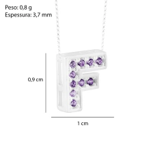 Imagem do Pingente Prata Letra 1cm Zircônia Ametista