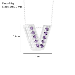 Imagem do Pingente Prata Letra 1cm Zircônia Ametista