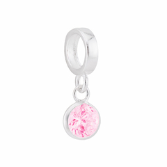 Berloque Prata Ponto de Luz Zirconia Rosa 5mm