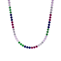 Choker Prata Riviera Zircônia Colorida 33cm + 10cm Alongador - loja online