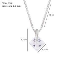 Colar Prat 45cm Zircônia Quadrada White 4mm - Via Vizzon