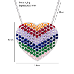 Colar Prata Coração 2x1,8cm 50cm com Zircônias