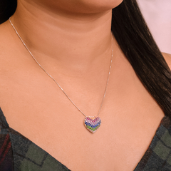 Colar Prata Coração 2x1,8cm 50cm com Zircônias - loja online